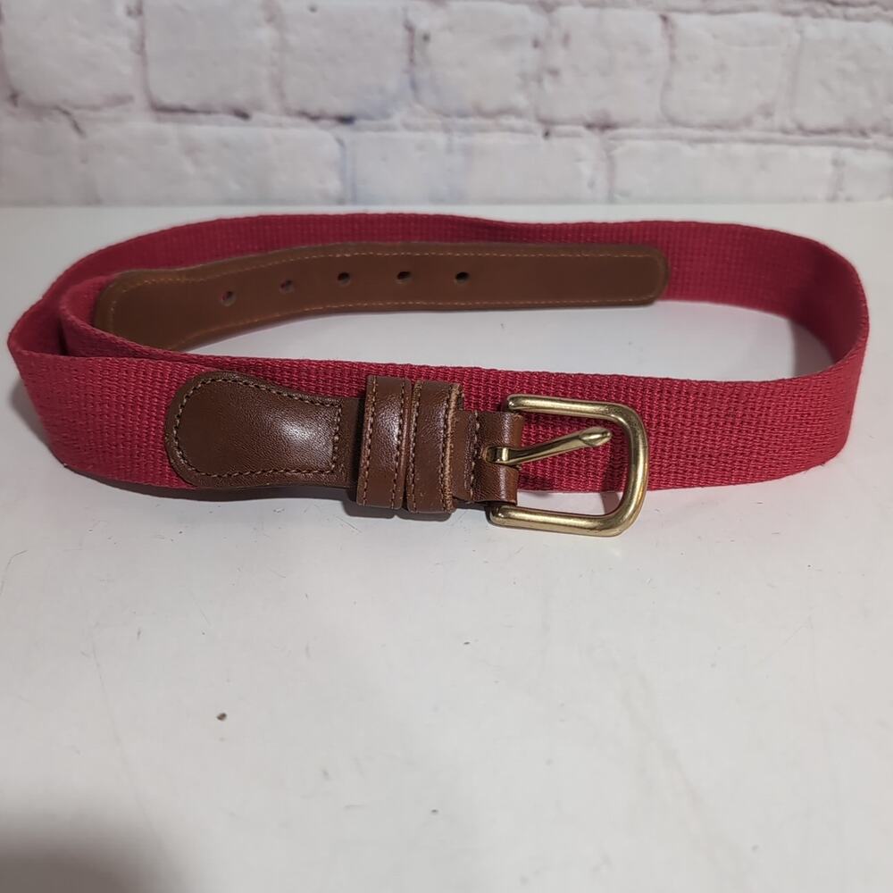 COACH Red Linen & Leather Belt 31-34 3813 Brass Buckle Mens Or Unisex 85cm